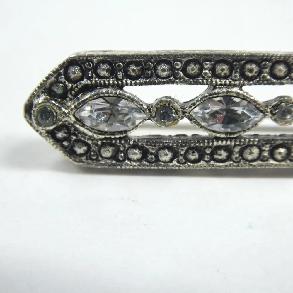 Vintage Bar Brooch Art Deco Silver Marcasite Pierced Pin